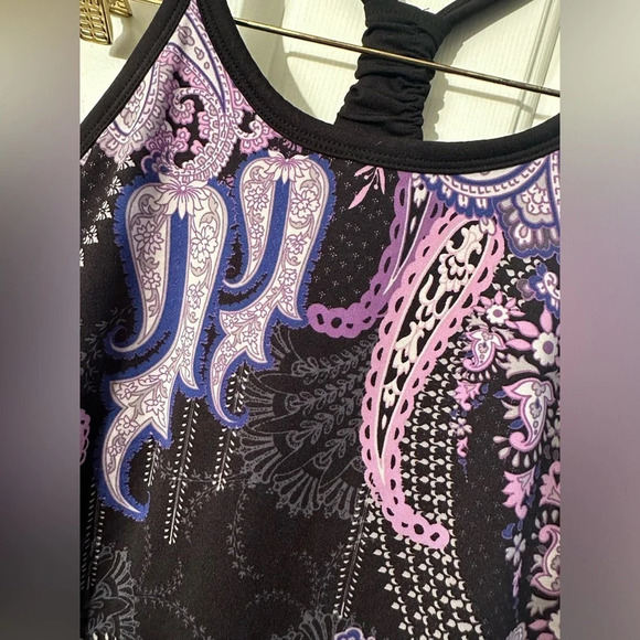 ATHLETA Retro Black Purple Knotted Racerback Paisley Bra S RICH SATURATED COLORS - Picture 3 of 7